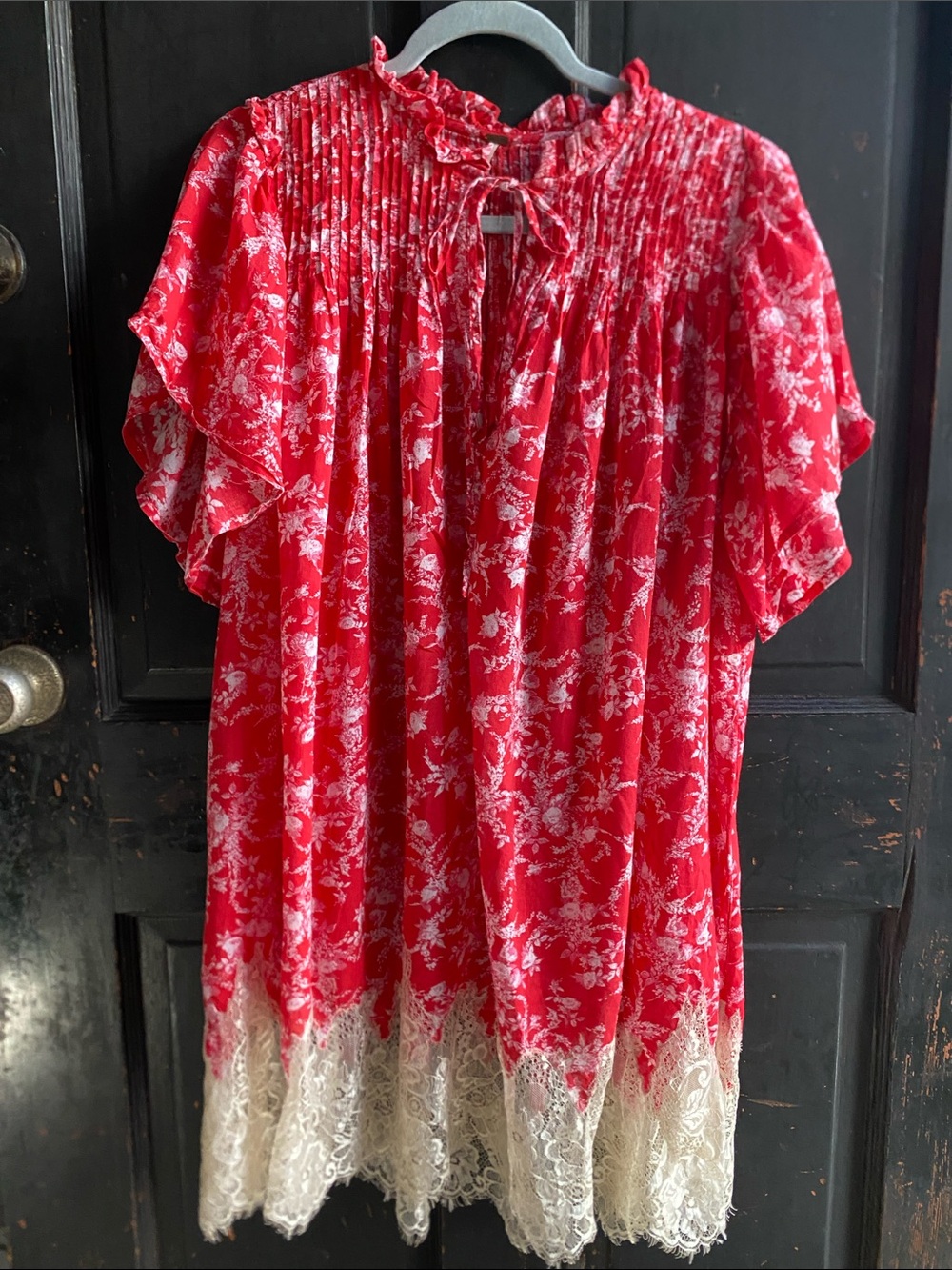 Free People Crimson Floral Lace-Hem Tunic